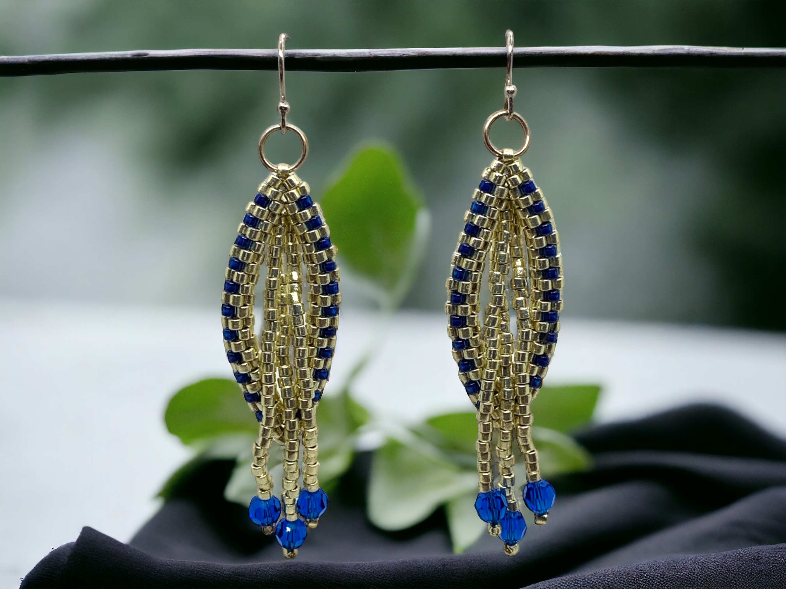 Elegant Blue & Silver Oval Fringe Earrings