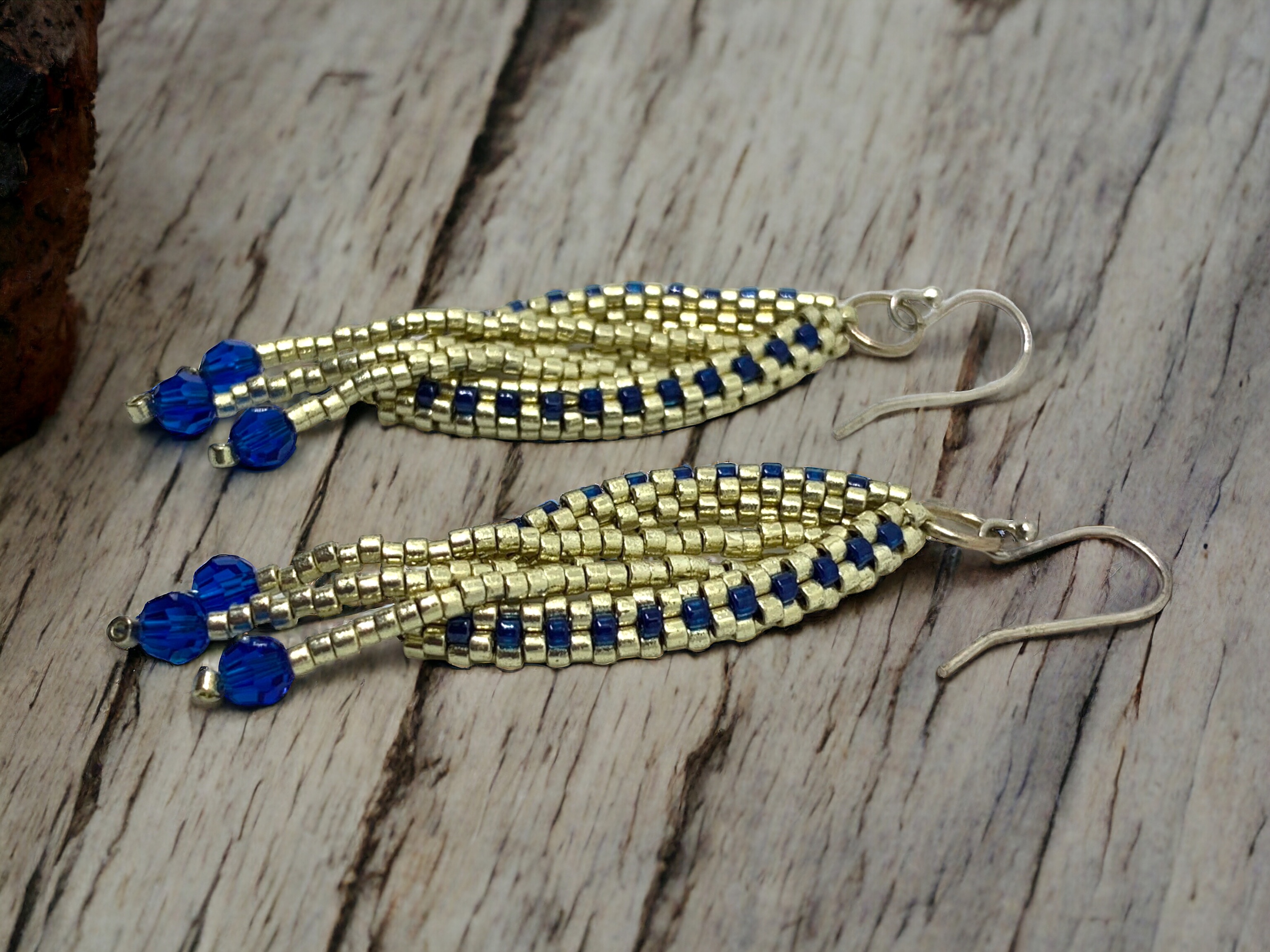 Elegant Blue & Silver Oval Fringe Earrings