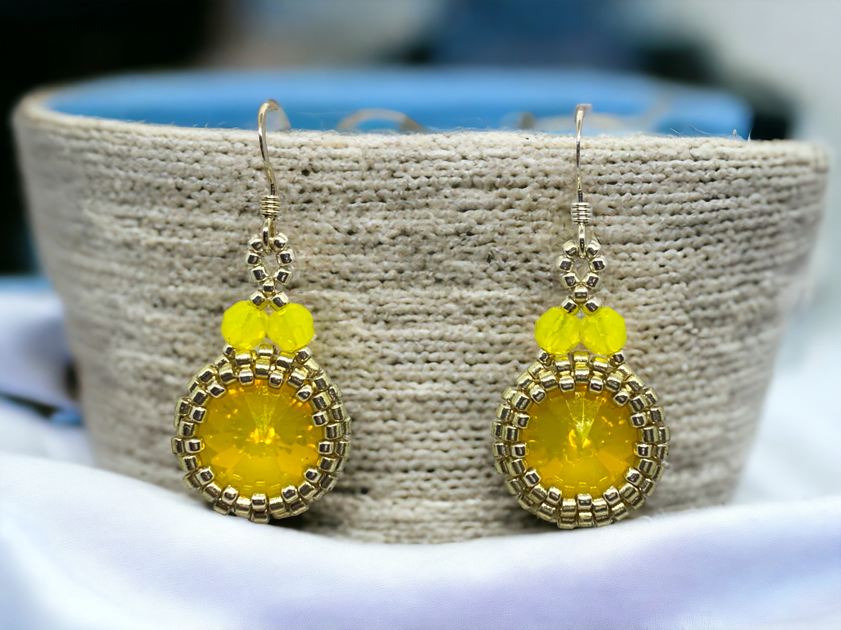 Elegant Earrings with Yellow Opal Swarovski Crystals