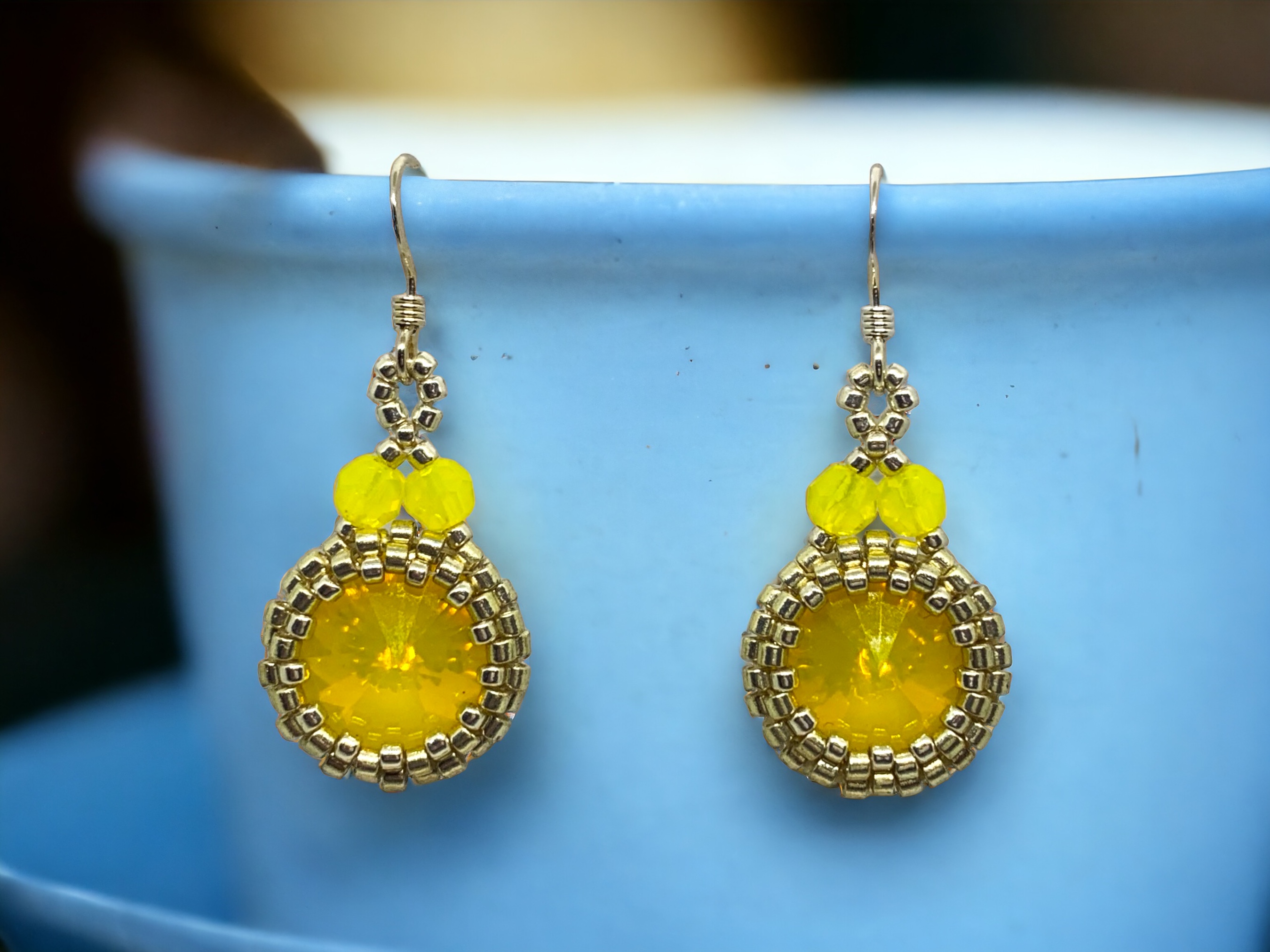Elegant Earrings with Yellow Opal Swarovski Crystals