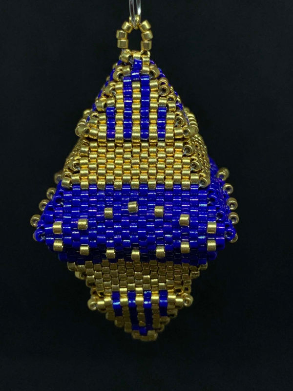 Cobalt and Gold Octa Bead Christmas Ornament